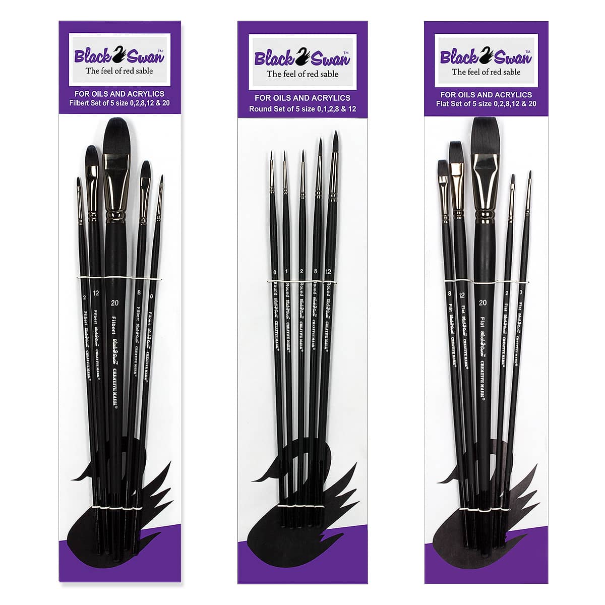 Black Swan Synthetic Red Sable Long Handle Complete Set of 15