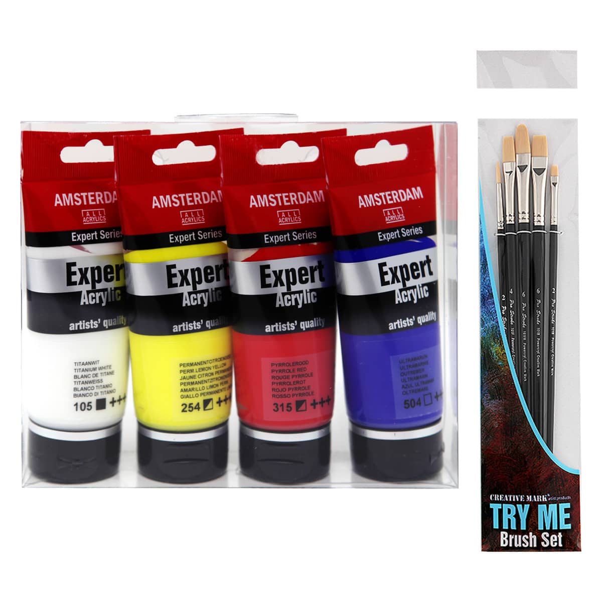 Amsterdam Expert Acrylics Value Set (Set of 4 + 5 Brushes)