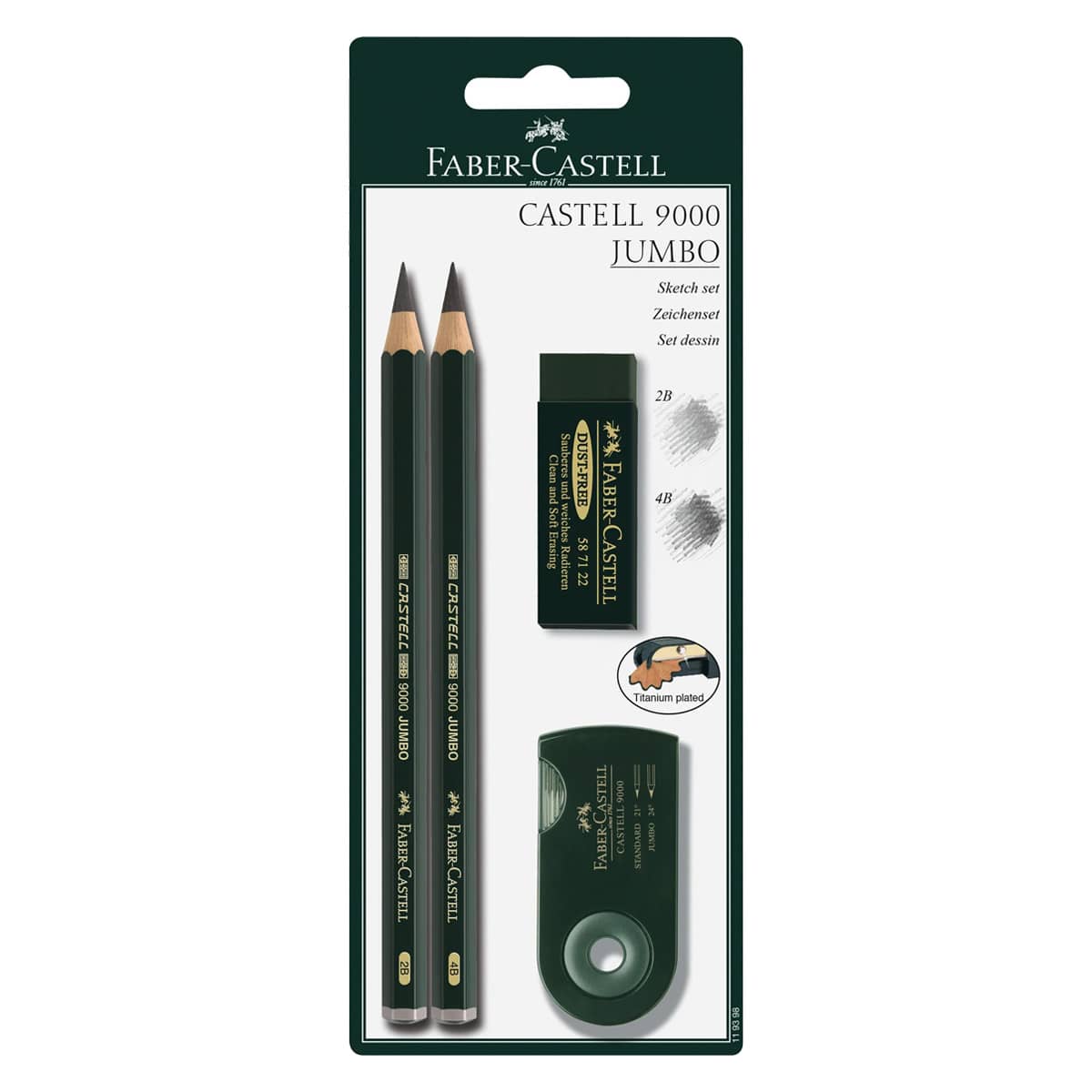 Faber-Castell 9000 Jumbo Graphite Pencil Sketch Set with Tools 2B & 4B