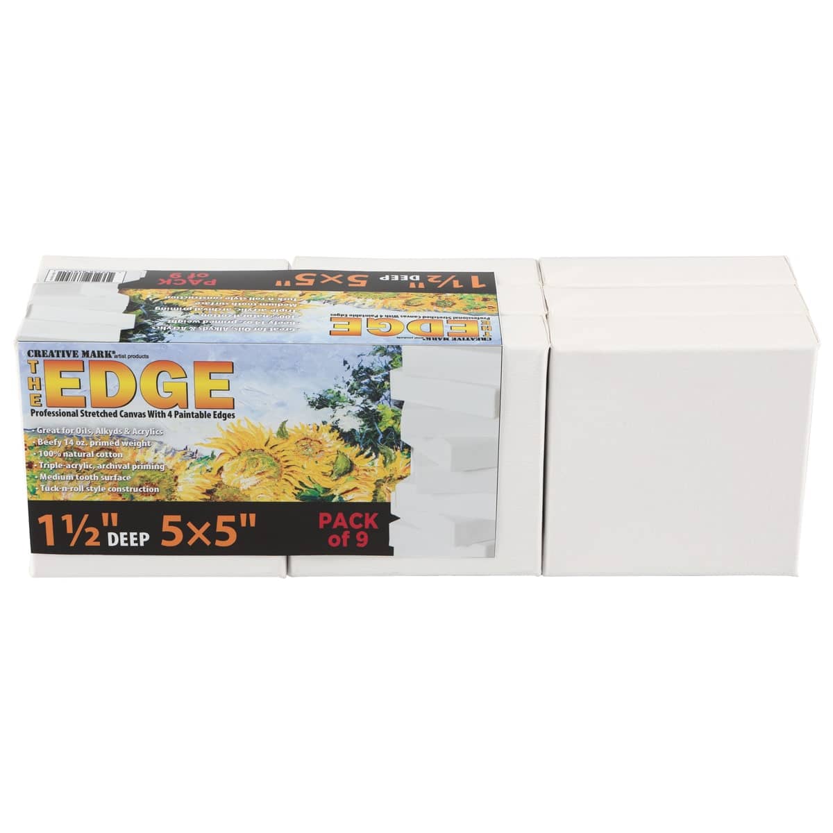 The Edge All Media Small Square Cotton Deluxe Stretched Canvas 1-1/2" Deep packs of 9