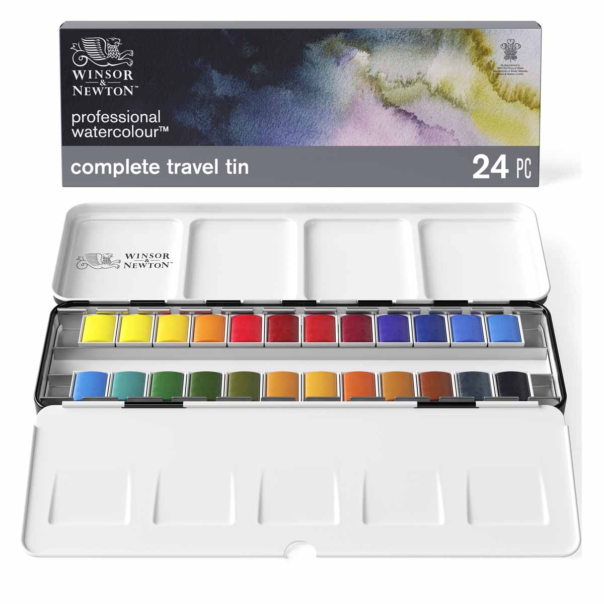 Winsor & Newton Professional Watercolor Half Pan Complete Travel Tin Set of 24