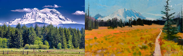 Mt Ranier from Gand Park, plein air by Robin Weiss, oil colors