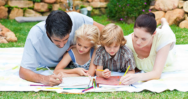 Family time creating art and coloring together