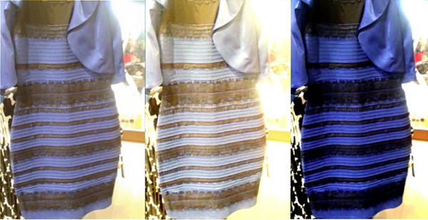 blue and black dress or white and gold