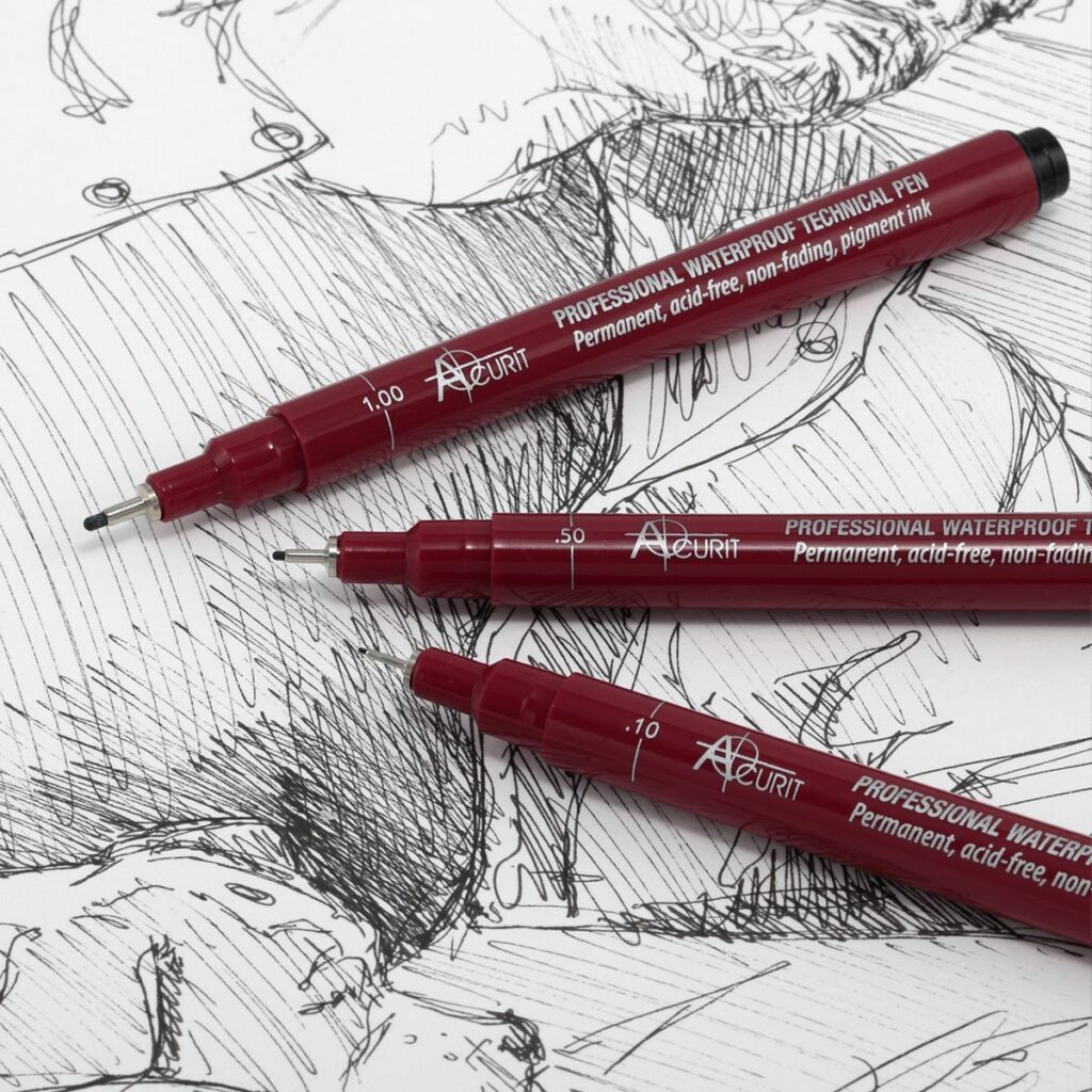 Professional waterproof technical pens filled with rich, black ink!