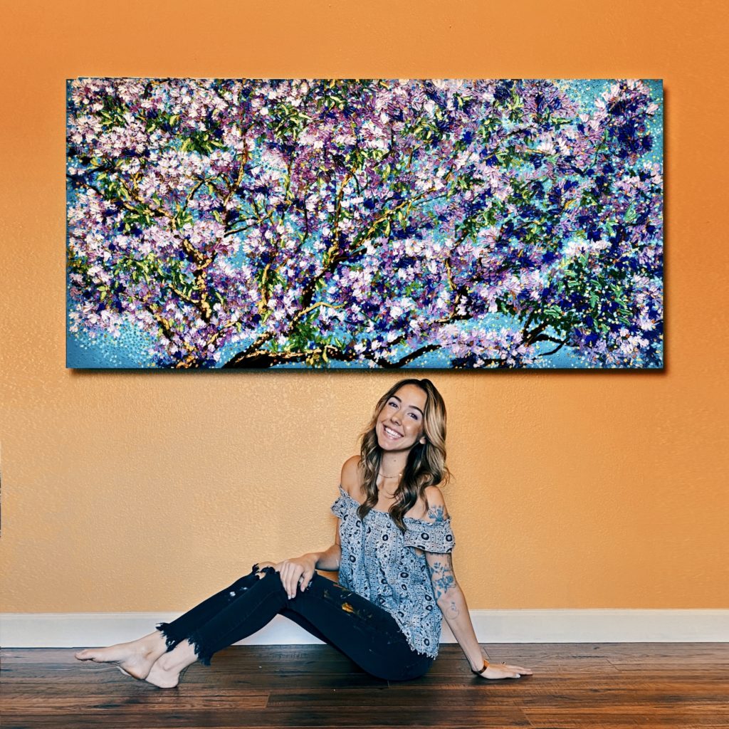 Artist TESSA NICOLE, Large Painting w/ Palette Knife & Oil Paints