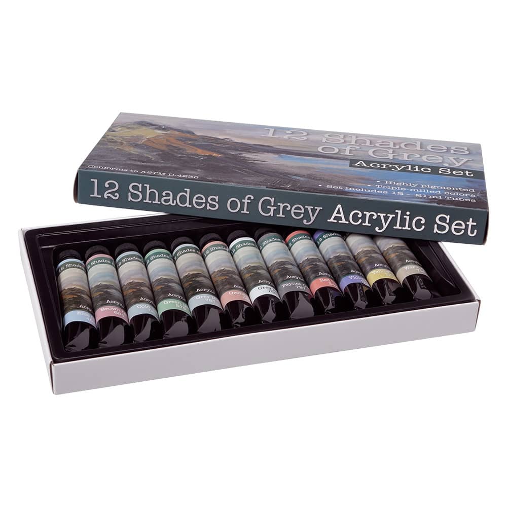 12 Shades of Grey Acrylic Paint Set of 12