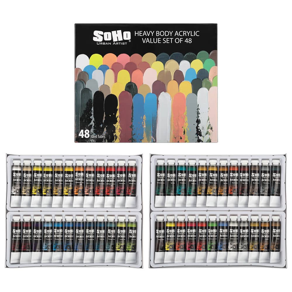 SoHo Urban Artists Heavy Body Acrylics Value Set of 48, 12ml Assorted