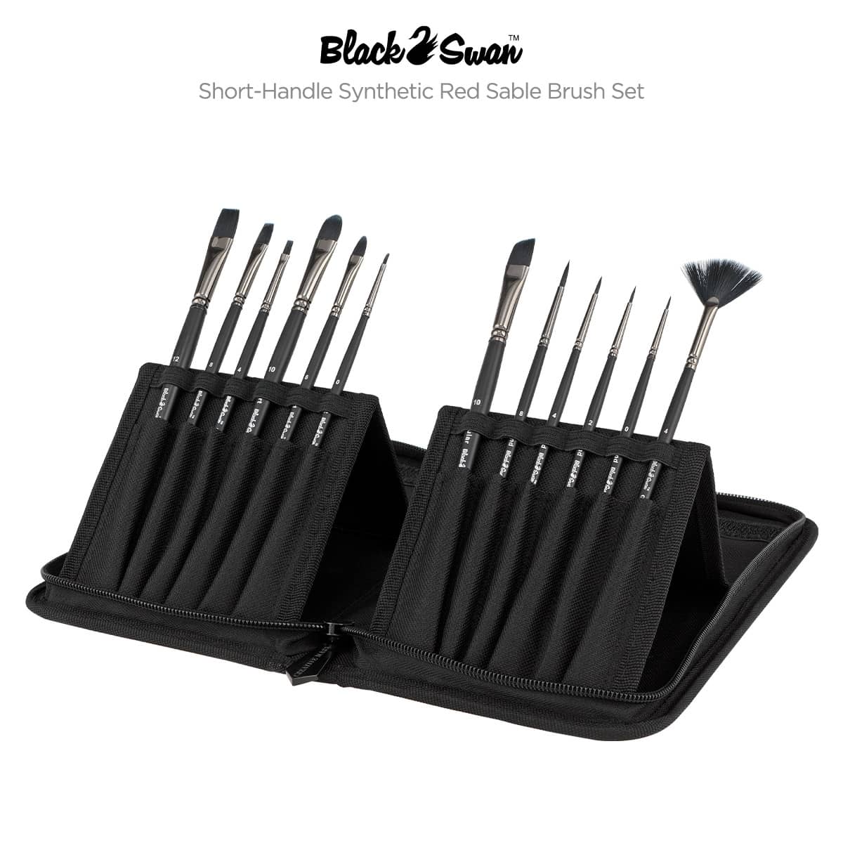 Black Swan Short-Handle Synthetic Red Sable Brush Set