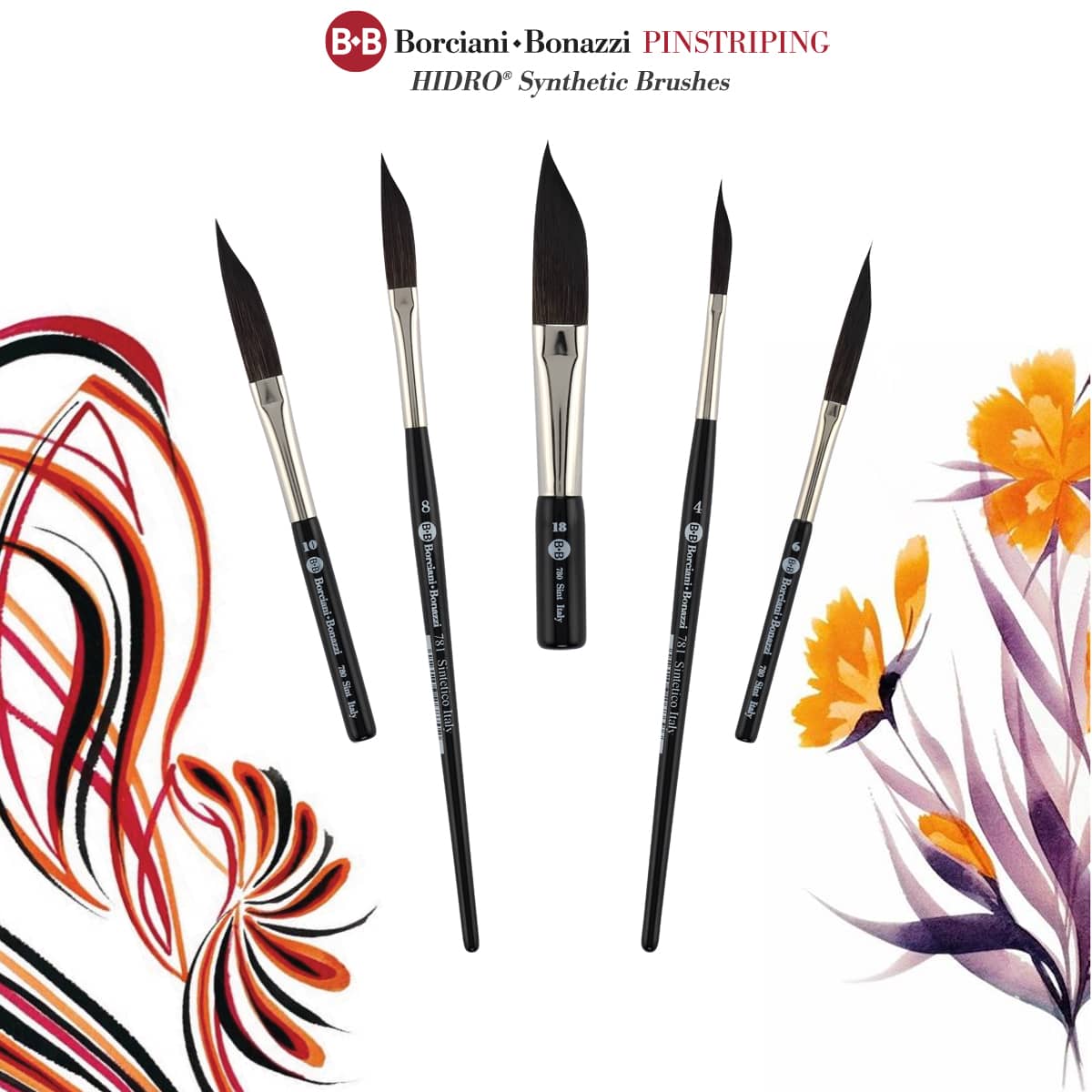 Borciani Bonazzi HIDRO® Synthetic Sword Striper Brushes