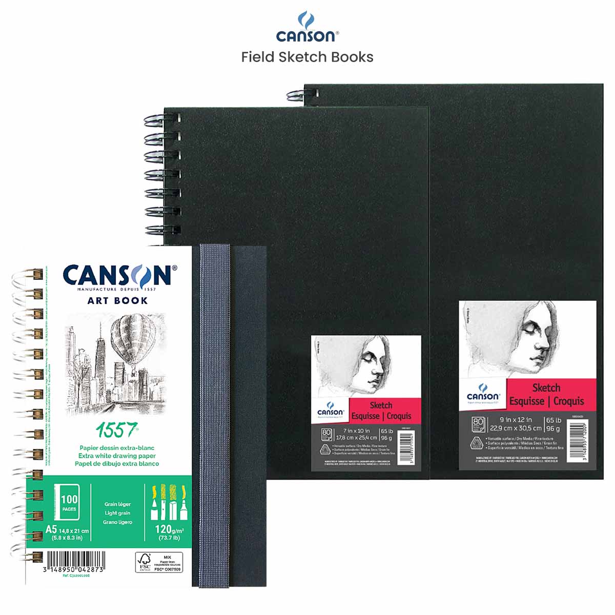 Canson Artist Series Sketchbook, Wirebound Journal, 5x7 inches, 160 Pages  (65lb/96g) - Artist Paper for Adults and Students - Graphite, Charcoal