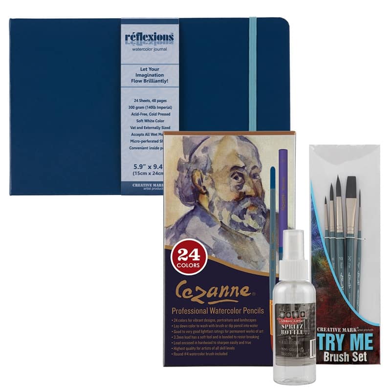 Cezanne Studio 2 Watercolor Pencil Set (w/ Bottle, Brush, & Journal)