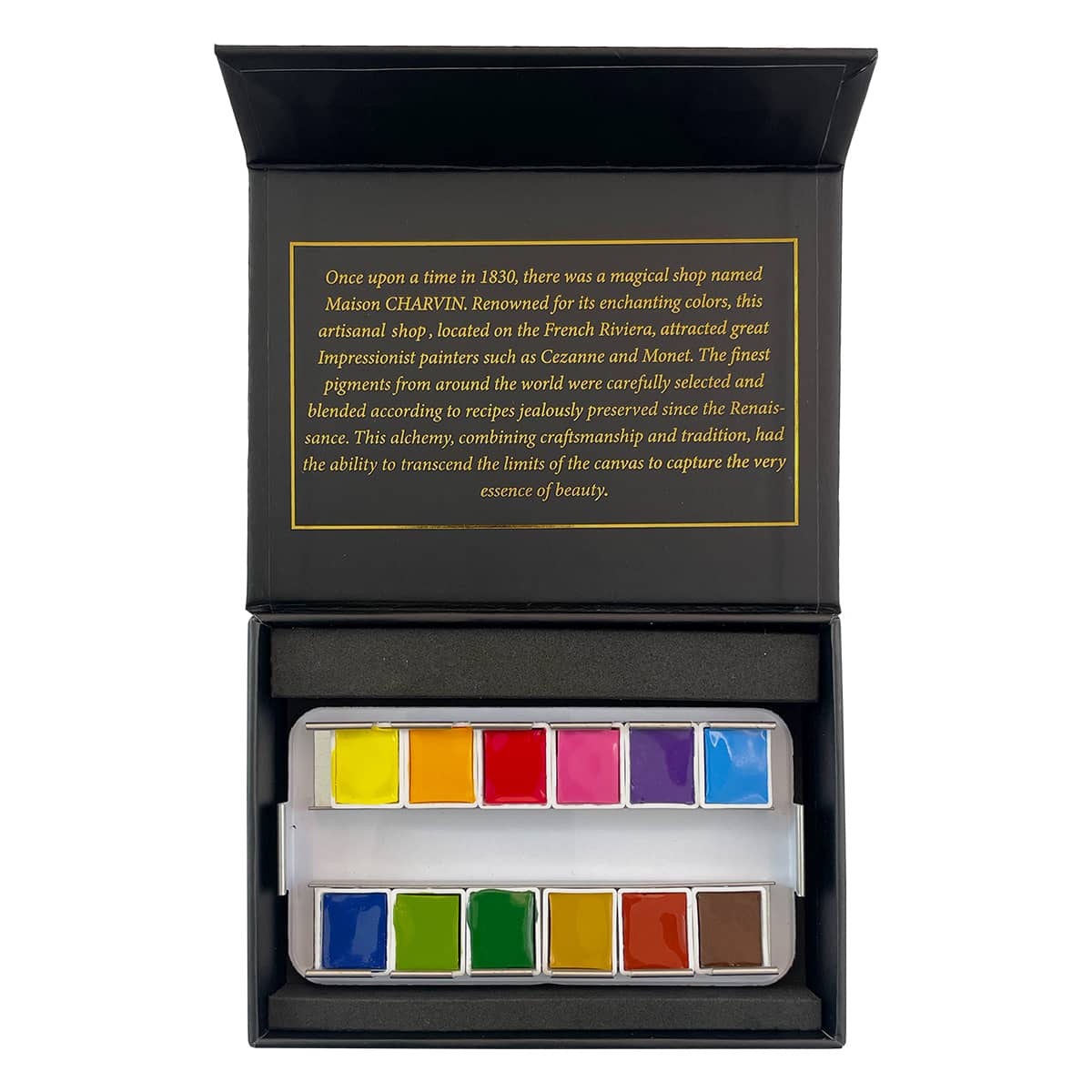 Charvin Extra-Fine Watercolor - Black Pocket Box Set of 12, Half Pans