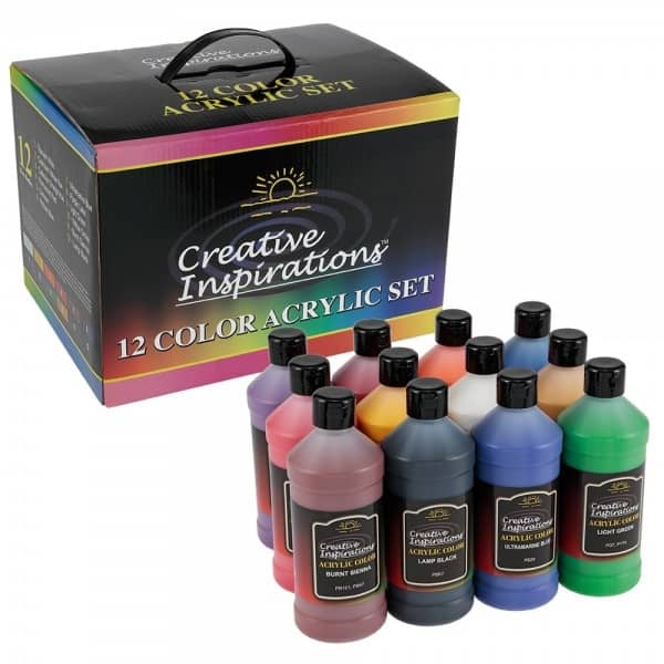 Creative Inspirations Acrylic Paint Value Box Set of 12 - 16oz Bottles