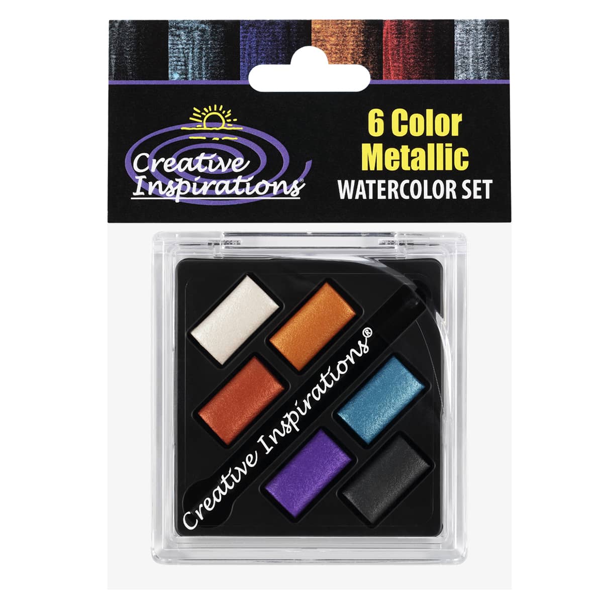Creative Inspirations Watercolor Metallic Half Pan Set of 6 w/ Mini Brush