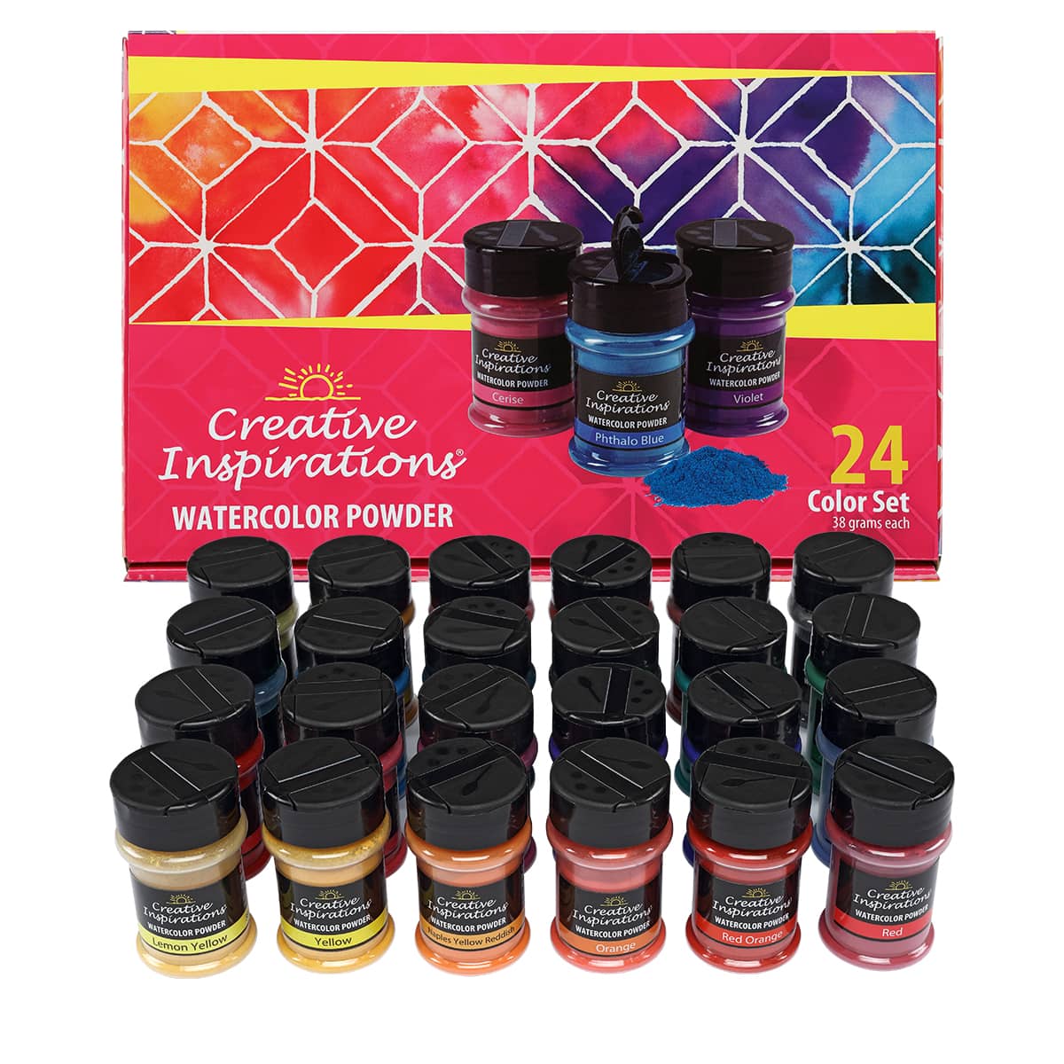 Creative Inspirations Watercolor Powder - Set of 24 Assorted Colors, 38 grams