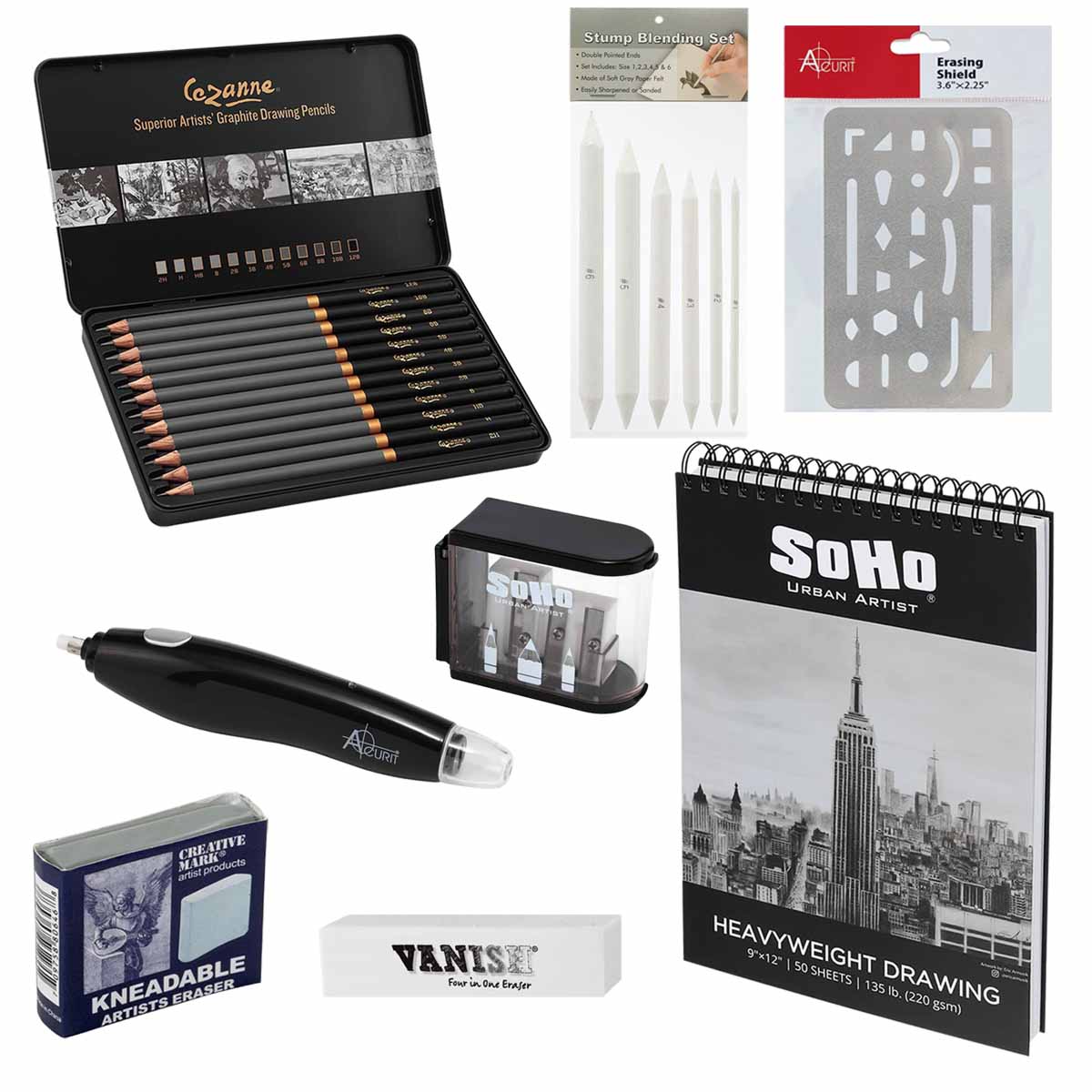 Cezanne Graphite Pencil Tin Set of 12 Super Bundle