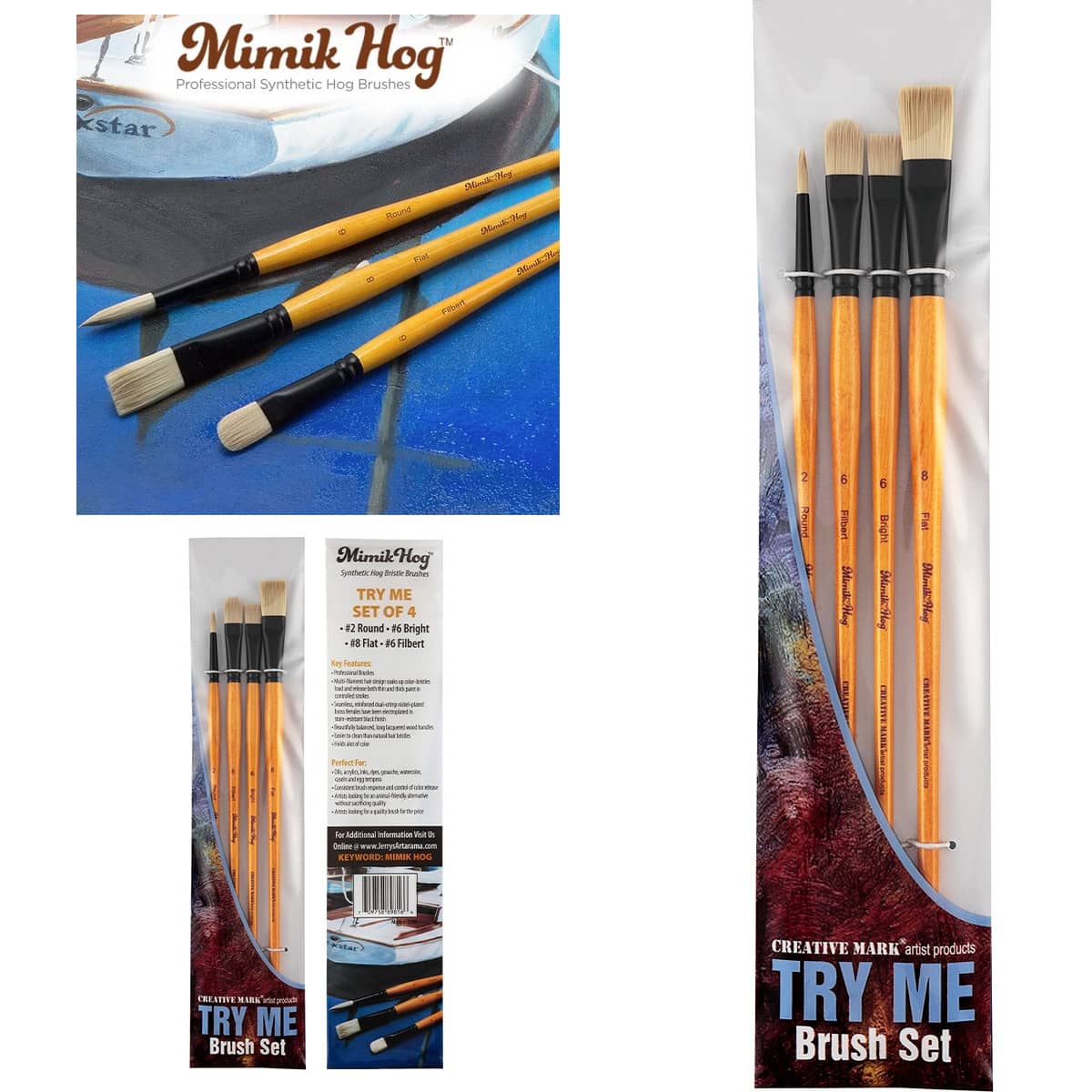 Try Me Set of Mimik Hog Synthetic Bristle Brushes Set of 4