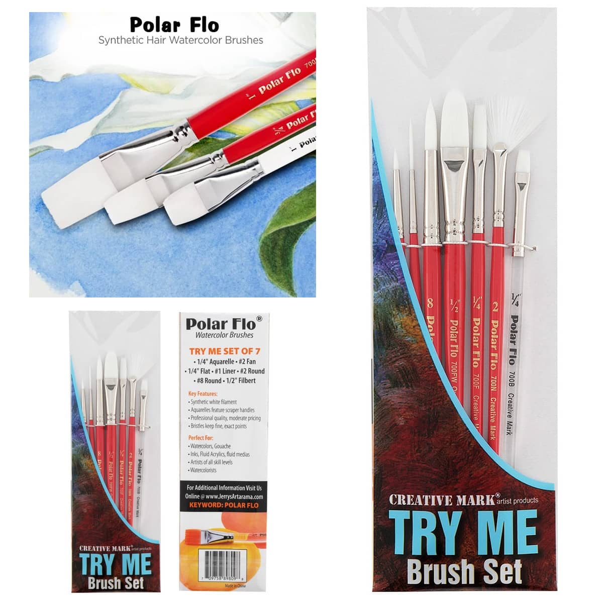 Try Me Set of Polar-Flo Watercolor Brushes Set of 7