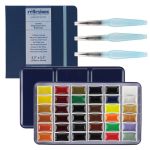SoHo Urban Artist Deluxe Watercolor Set of 36 w/ Aquastroke-Go Brushes & Reflexions Journal
