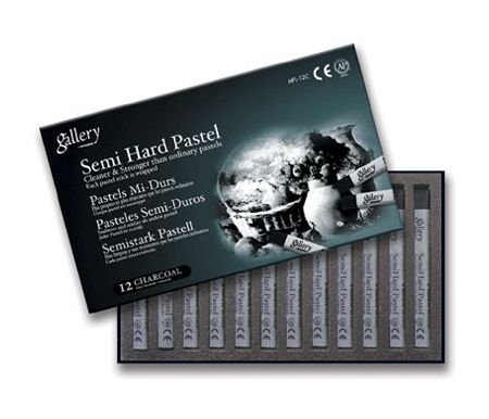 Mungyo Gallery Semi-Hard Pastels Cardboard Box Set of 12 - Charcoal Black