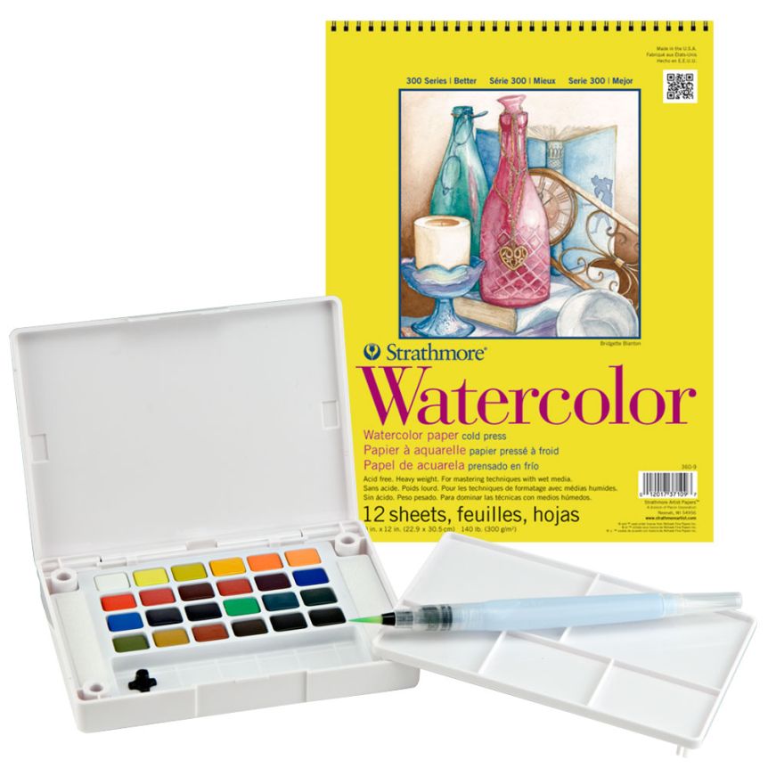 Set of 24 with 11x14 Strathmore 300 Series Watercolor Paper Spiral Pad
