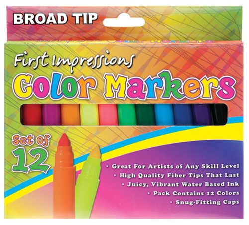 First Impressions Color Art Markers for Kids Set of 12 Broad Tip - Assorted Colors