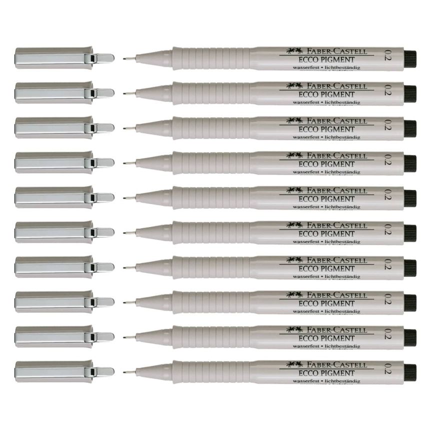 Faber-Castell Ecco Pigment Fineliner Pen - 0.2mm, Black (Box of 10)