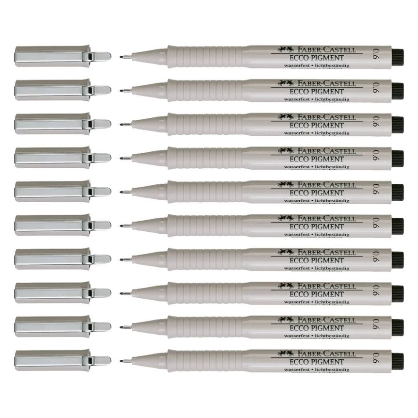 Faber-Castell Ecco Pigment Fineliner Pen - 0.6mm, Black (Box of 10)