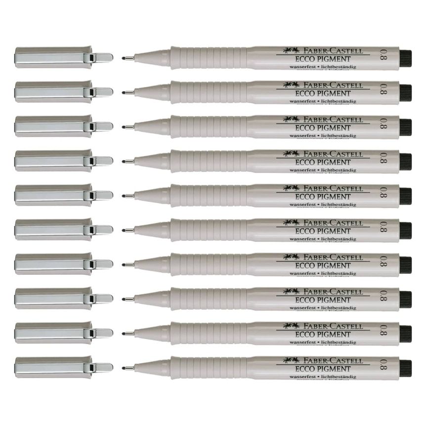 Faber-Castell Ecco Pigment Fineliner Pen - 0.8mm, Black (Box of 10)