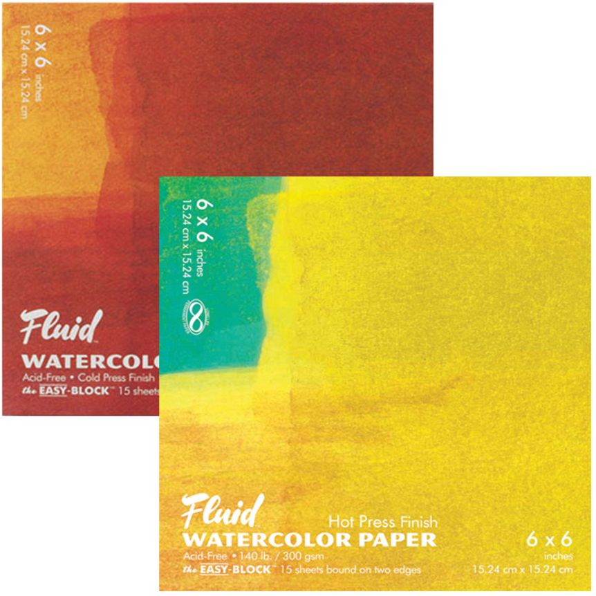Fluid Watercolor Paper Easy Block - 140 lb. Hot Press 6x6"