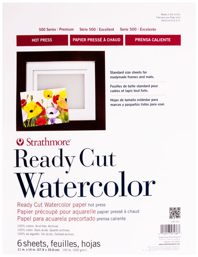 Strathmore Ready Cut Watercolor Paper 11"x14" - 140lb Hot Press, 6 Sheets