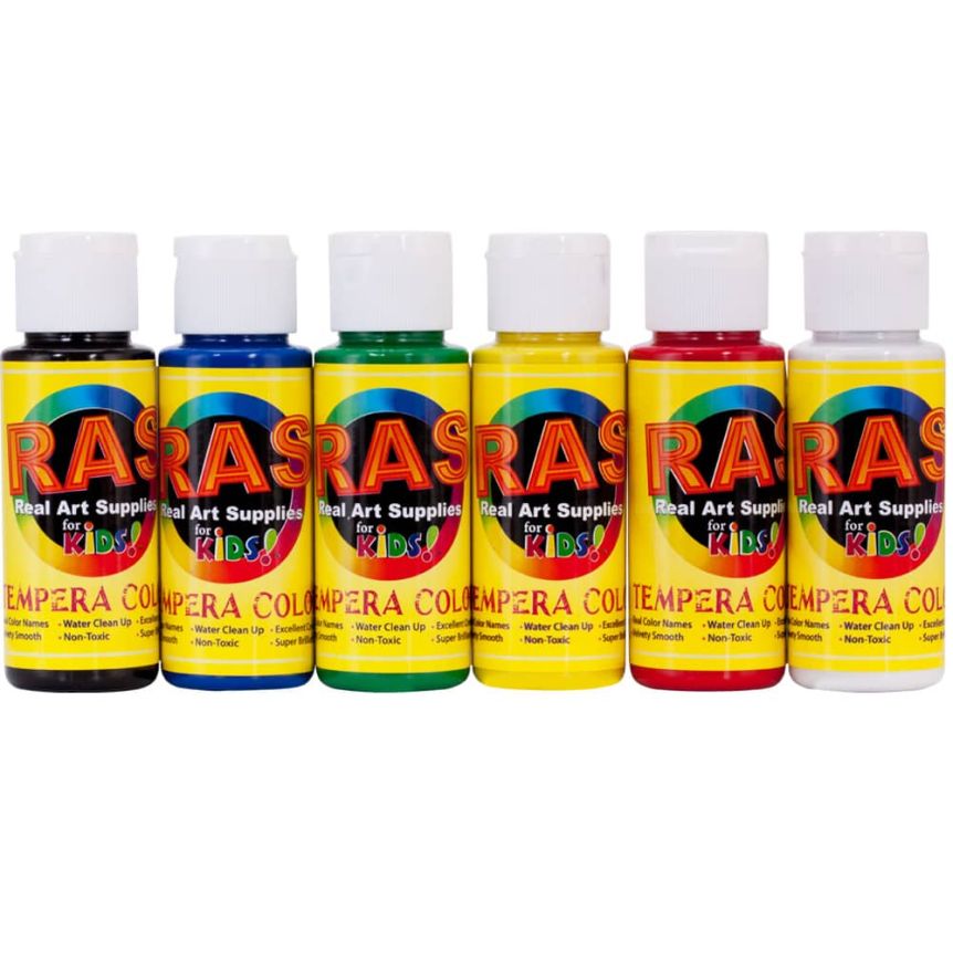 RAS Tempera Paint for Kids Set of 6, 2oz Bottles - Assorted Colors