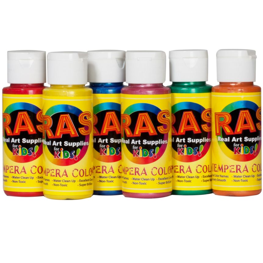Ras Tempera Paint for Kids Set of 12 2 oz. Bottles - Assorted Colors