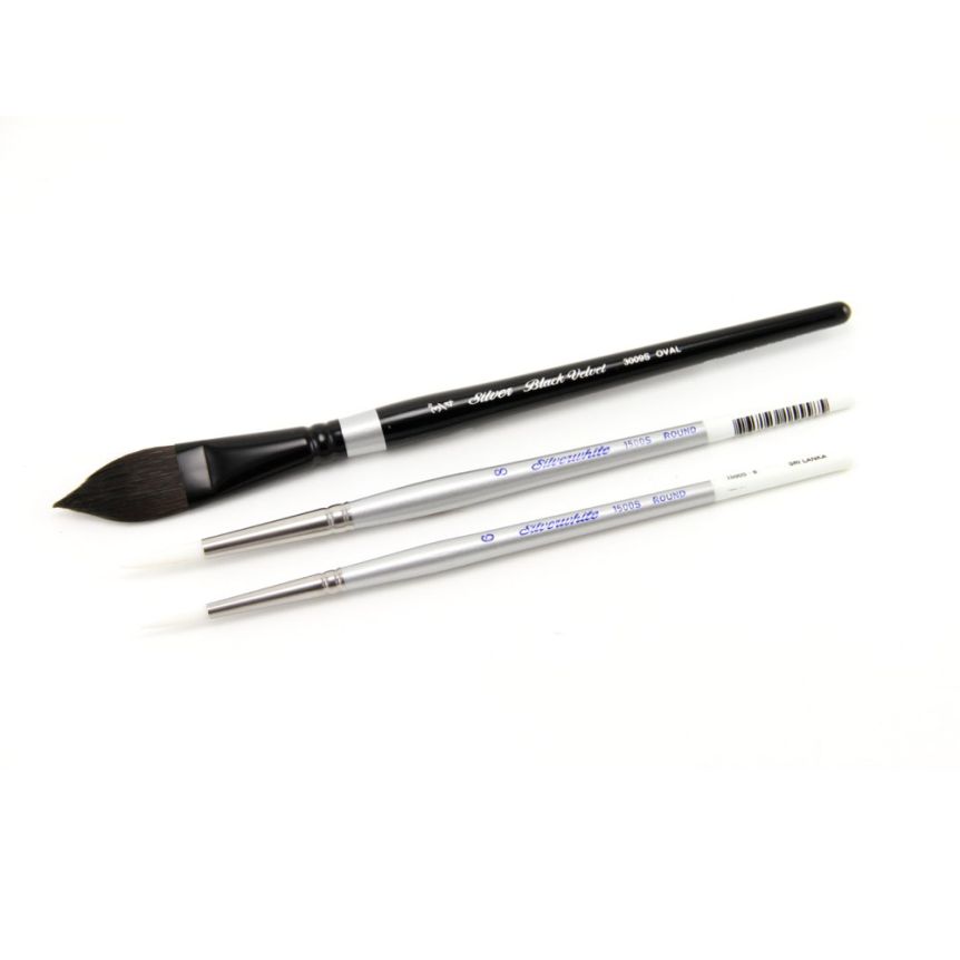 Silver Black Velvet Watercolor Brushes for Artist Professional 