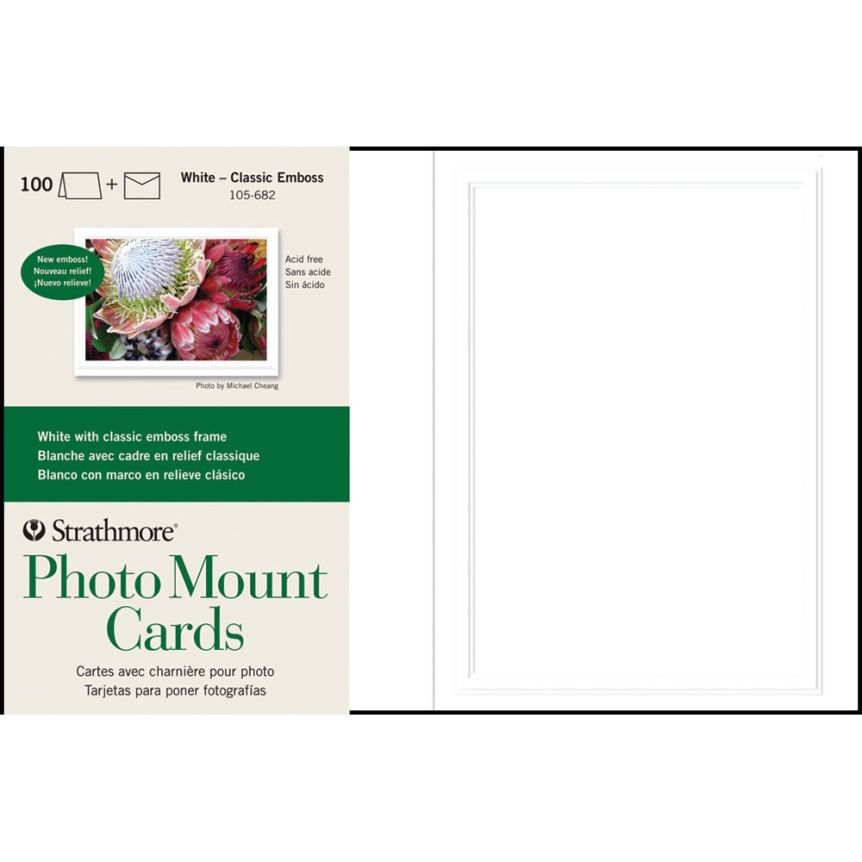 Strathmore Photo Mount Cards 100 Pack 5" x 6.875" - White - Classic Embossed