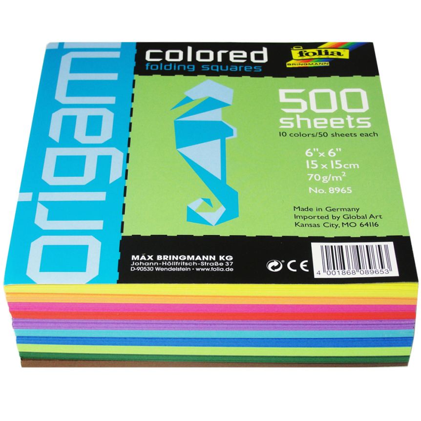 Global Art Folia Origami Paper Colored Folding Squares 6x6" - Assorted Colors