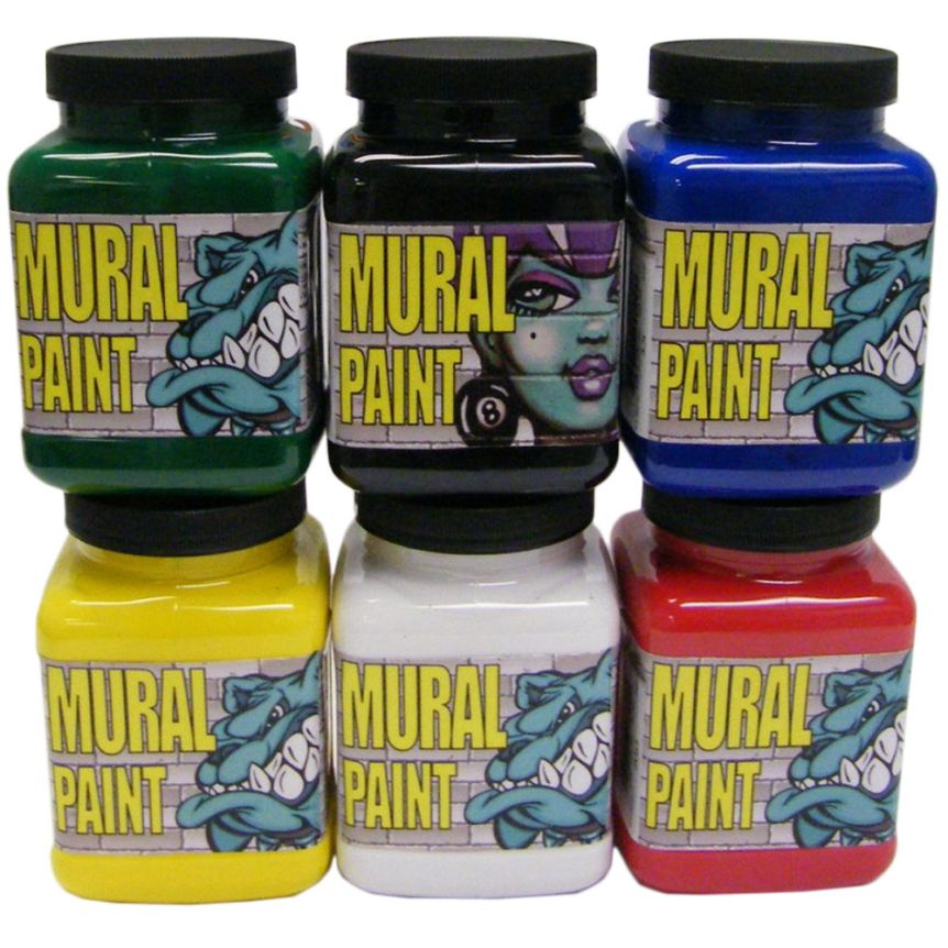 Chroma Acrylic Mural Paint Set of 6, 16 oz. Jars Primary Colors