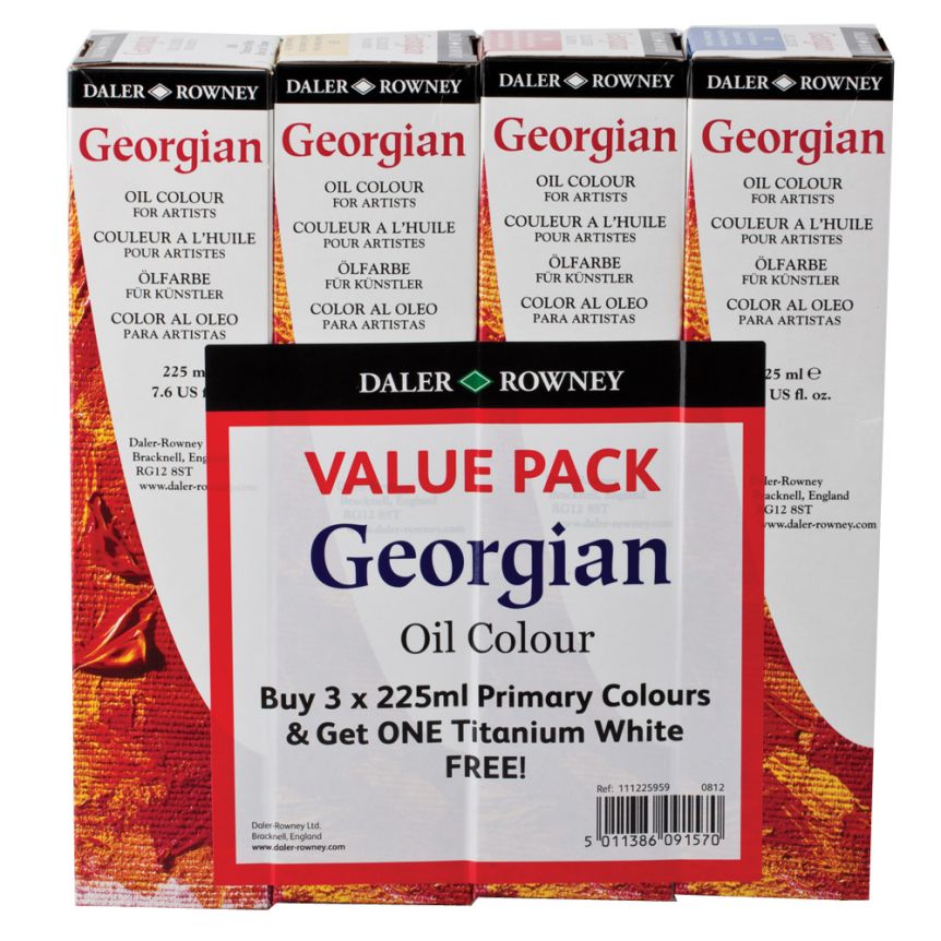 Georgian Oil Color 225ml (Set of 3) Primary Value Tubes Plus Free Titanium White