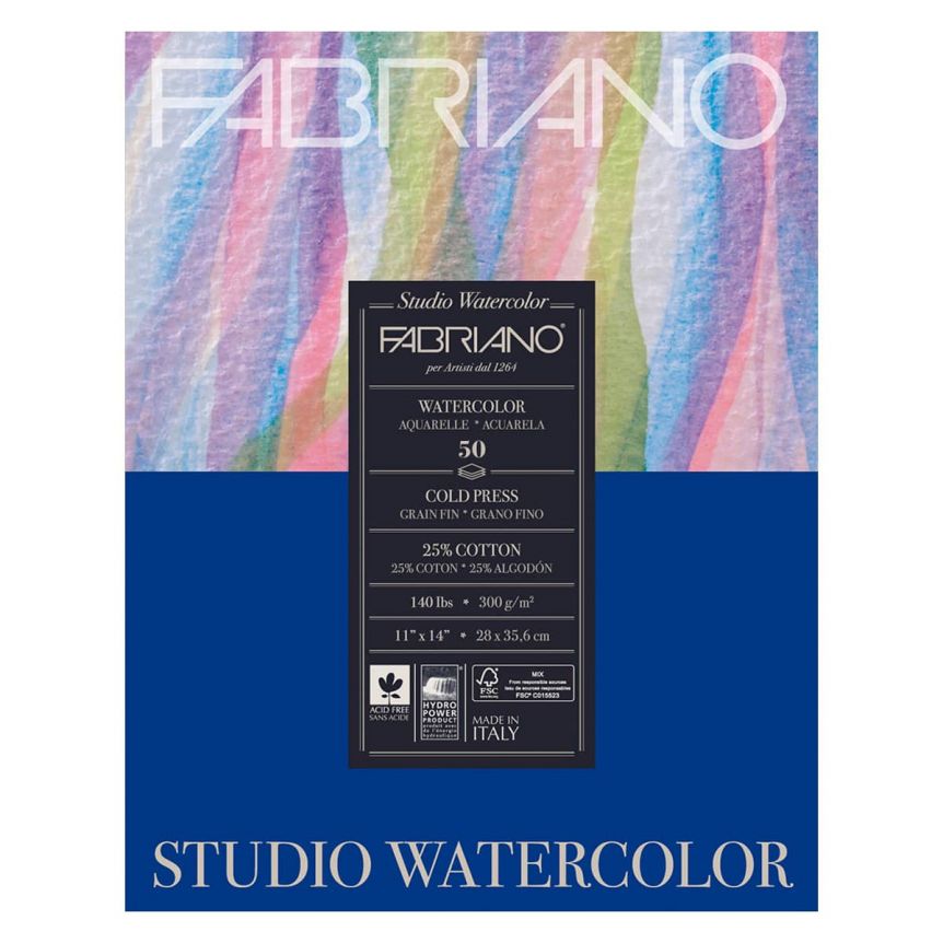 Fabriano Studio Watercolor Pad 11 x 14 Inches 140 lb 50 Sheets Cold Press
