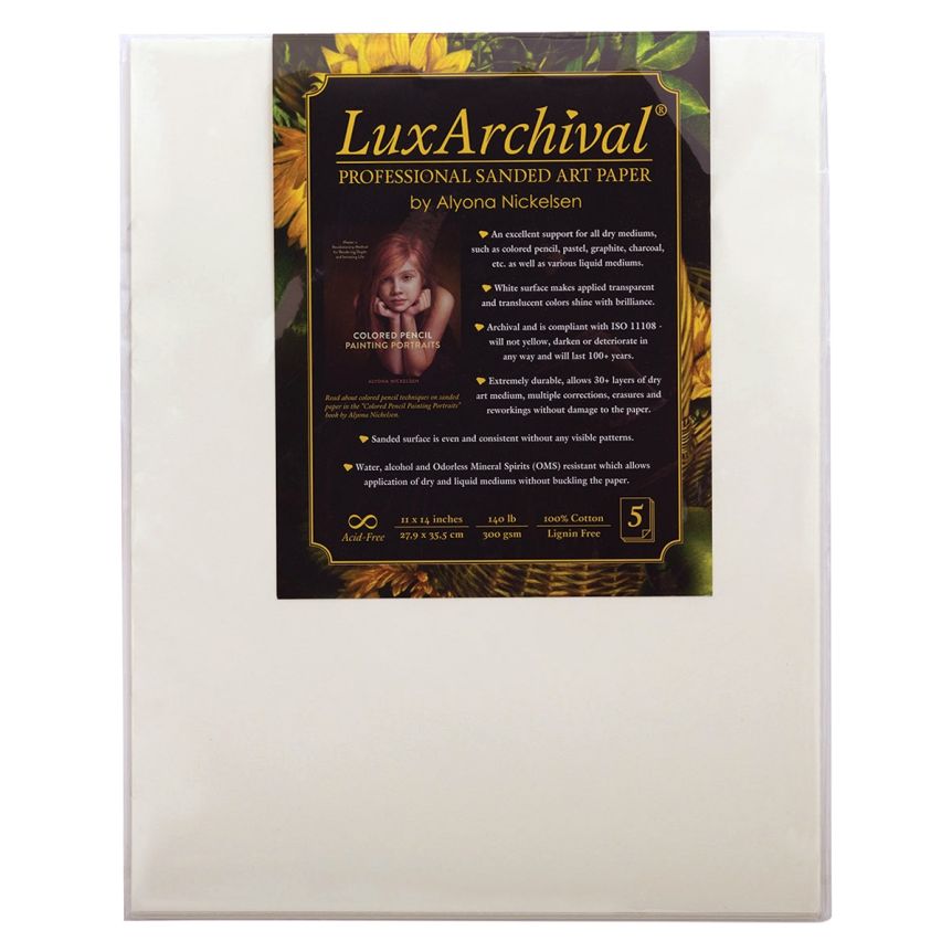LuxArchival Professional 400 Grit Sanded Art Paper (5-Pack) White 11x14