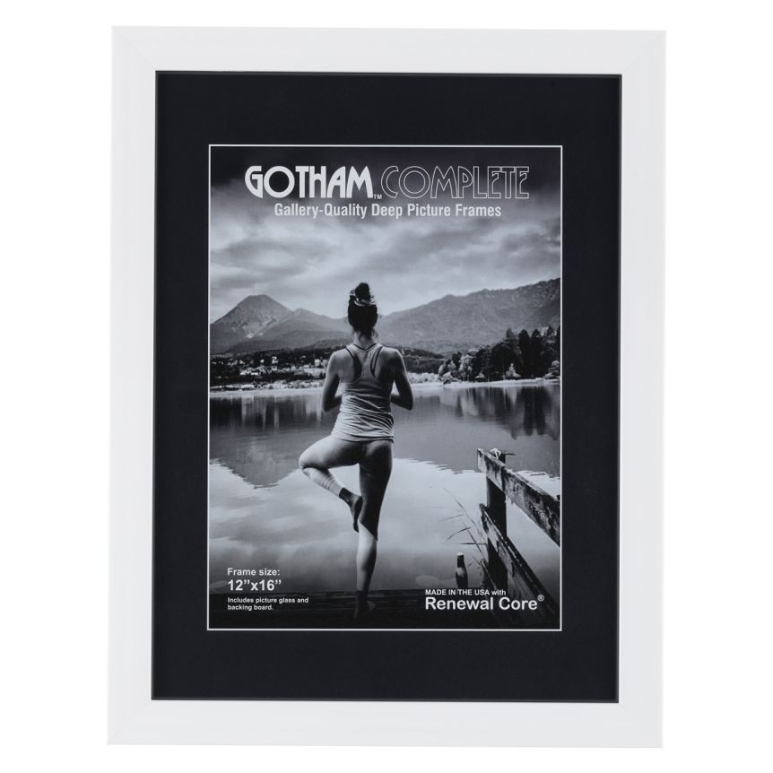 Gotham Complete White 1 3/8" Deep 12x16 Frame w/ Glass + Backing