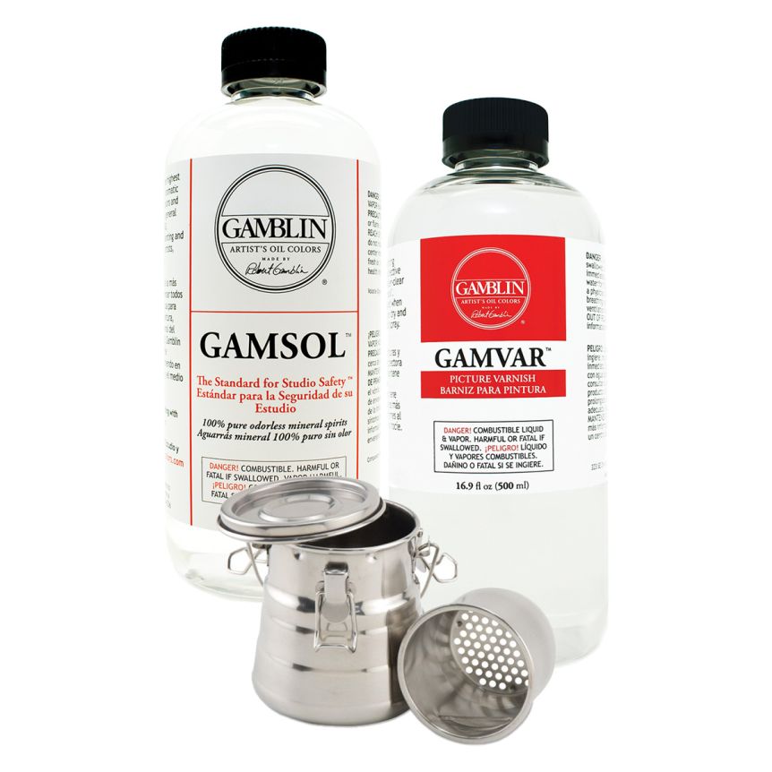 Gamvar Gloss & Gamsol 16.9 oz w/ Airtight Brush Washer Set