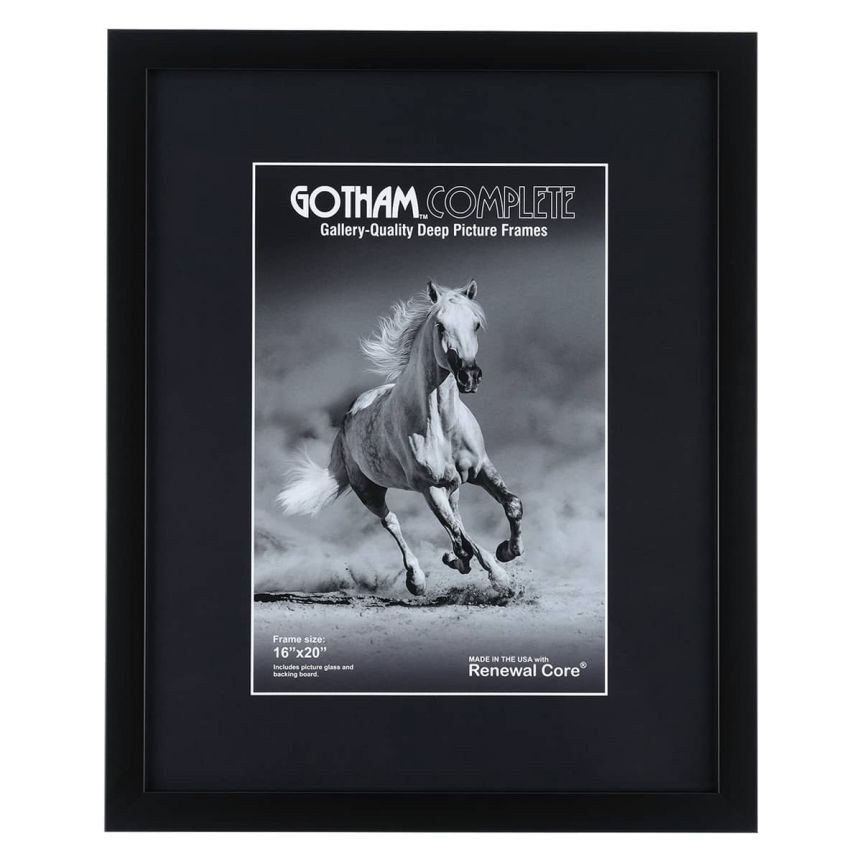 Gotham Complete Black, 16"x20" Gallery Frame w/ Glass + Backing