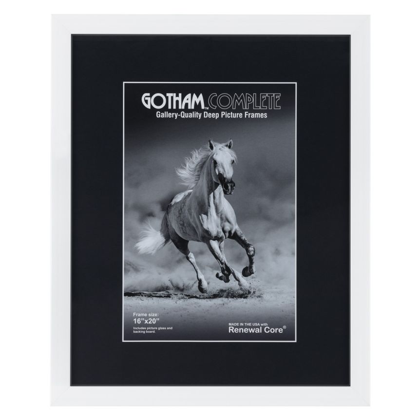Gotham Complete White 1 3/8" Deep 16x20 Frame w/ Glass + Backing