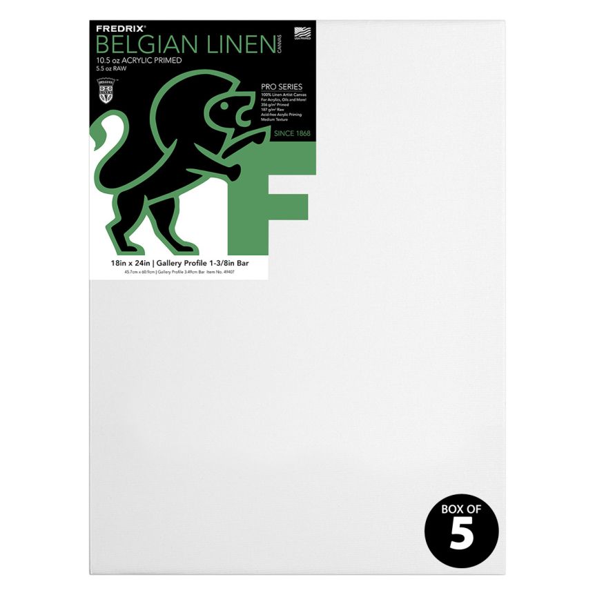 Fredrix PRO Series Belgian Linen Stretched Canvas 7/8" Deep - 18"x24" (Box of 5)