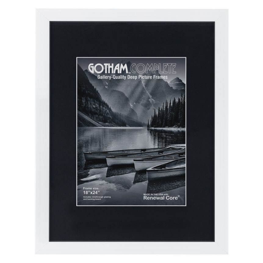 Gotham Complete White 1 3/8" Deep 18x24 Frame w/ Acrylic + Backing