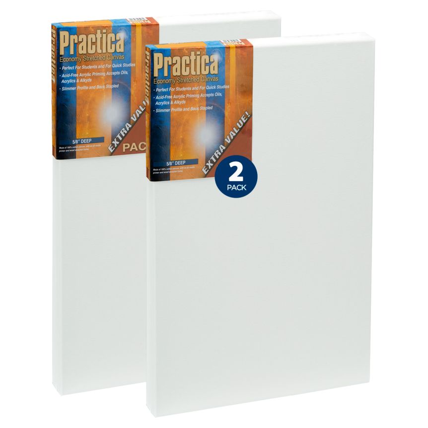 Stretched Cotton Canvas 8"x20", Pack of 2, Practica