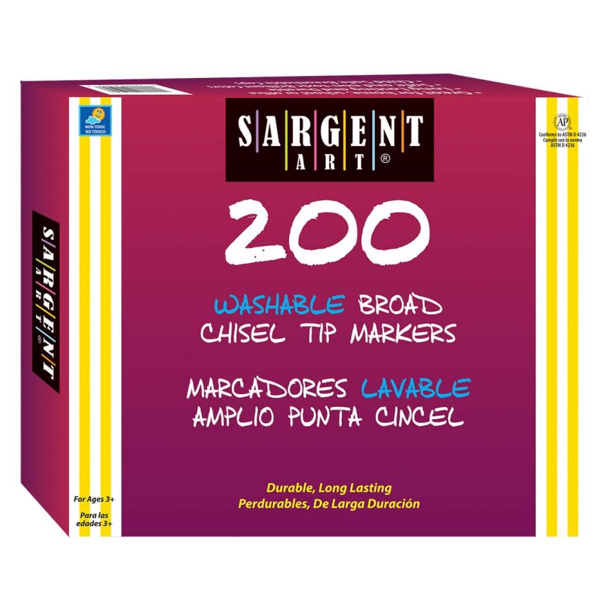 Sargent Art Washable Broad Chisel Markers, 200ct 