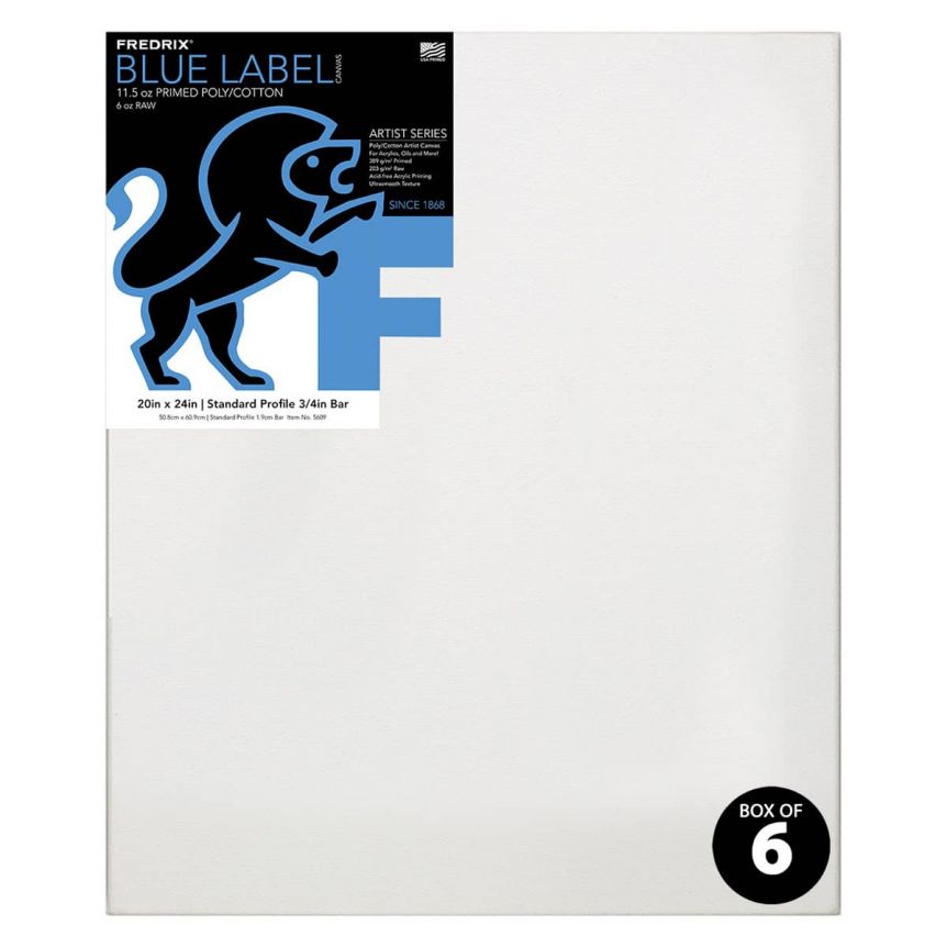 Fredrix Blue Label Ultra-Smooth Cotton Canvas 3/4" Deep - 20"x24" (Box of 6)